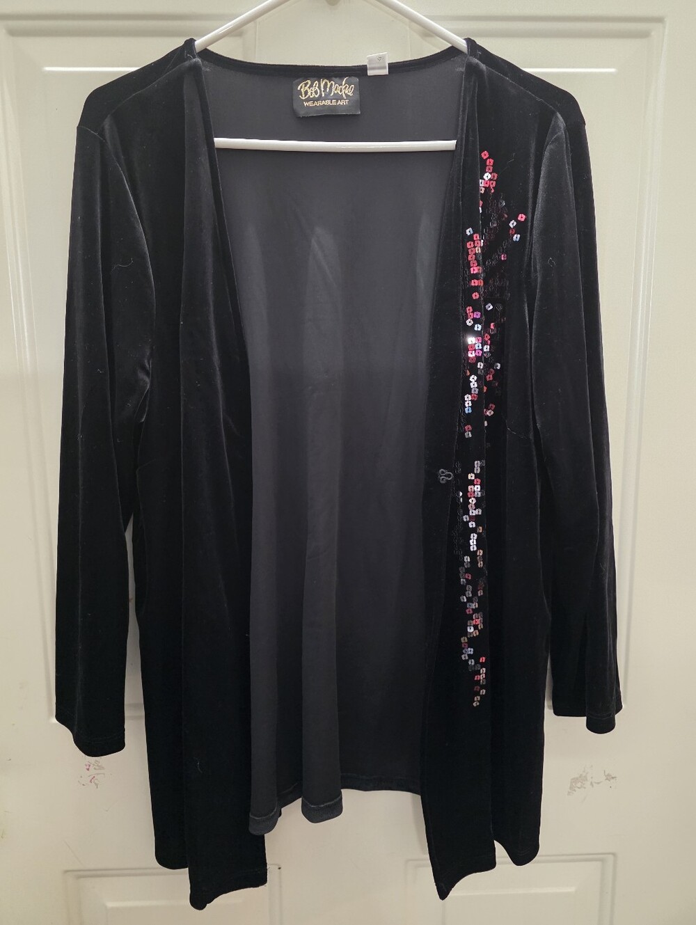 Bob Mackie Floral Sequin 3/4 Sleeve Velvet Cardigan Size Large Black